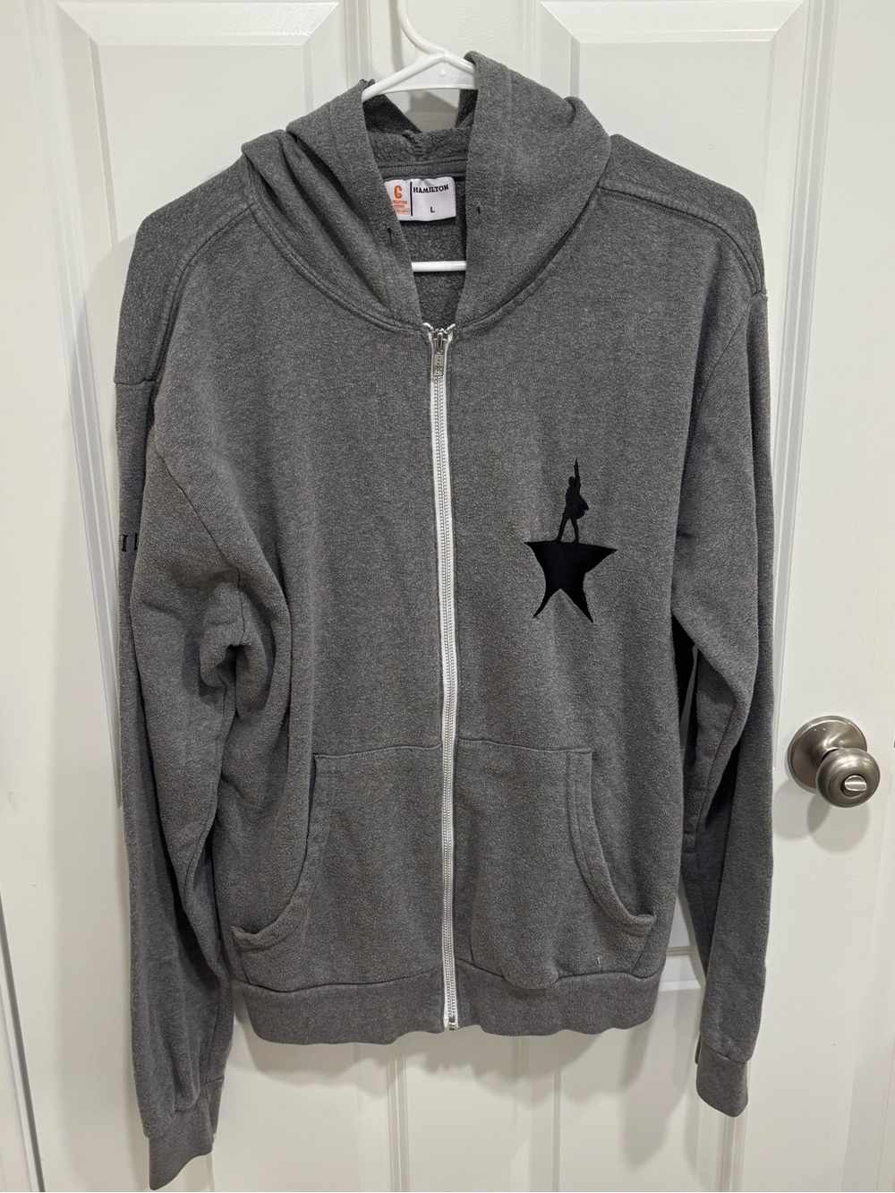 Hamilton Broadway Embroidered Grey Black Full Zip Sweatshirt Hoodie Mens Large